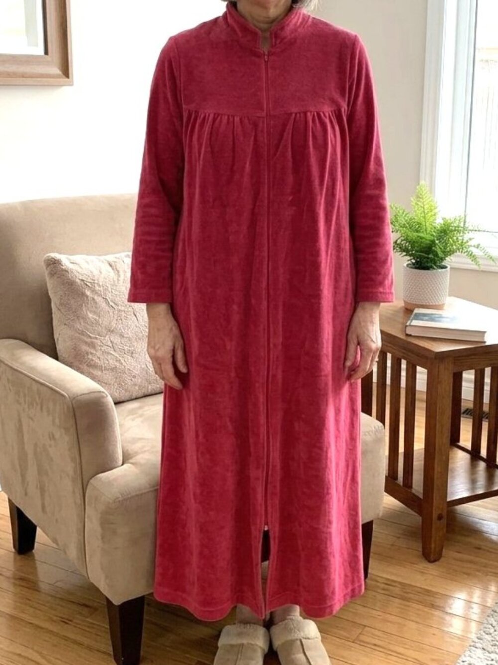 Vintage Tricot Majestic Women's Velour Housecoat Bathrobe Size SP Front Zip